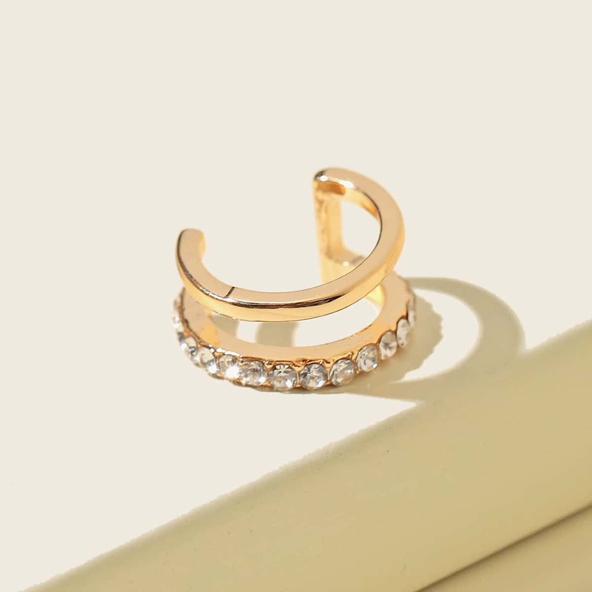 

1pc Rhinestone Double Layer Ear Cuff, Gold