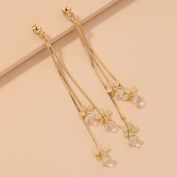 

Rhinestone Decor Flower Charm Earrings, Gold