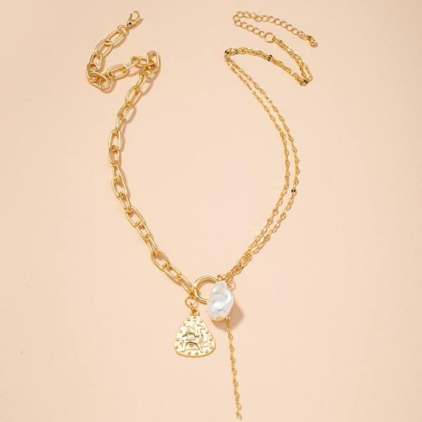 

Faux Pearl Charm Necklace, Gold