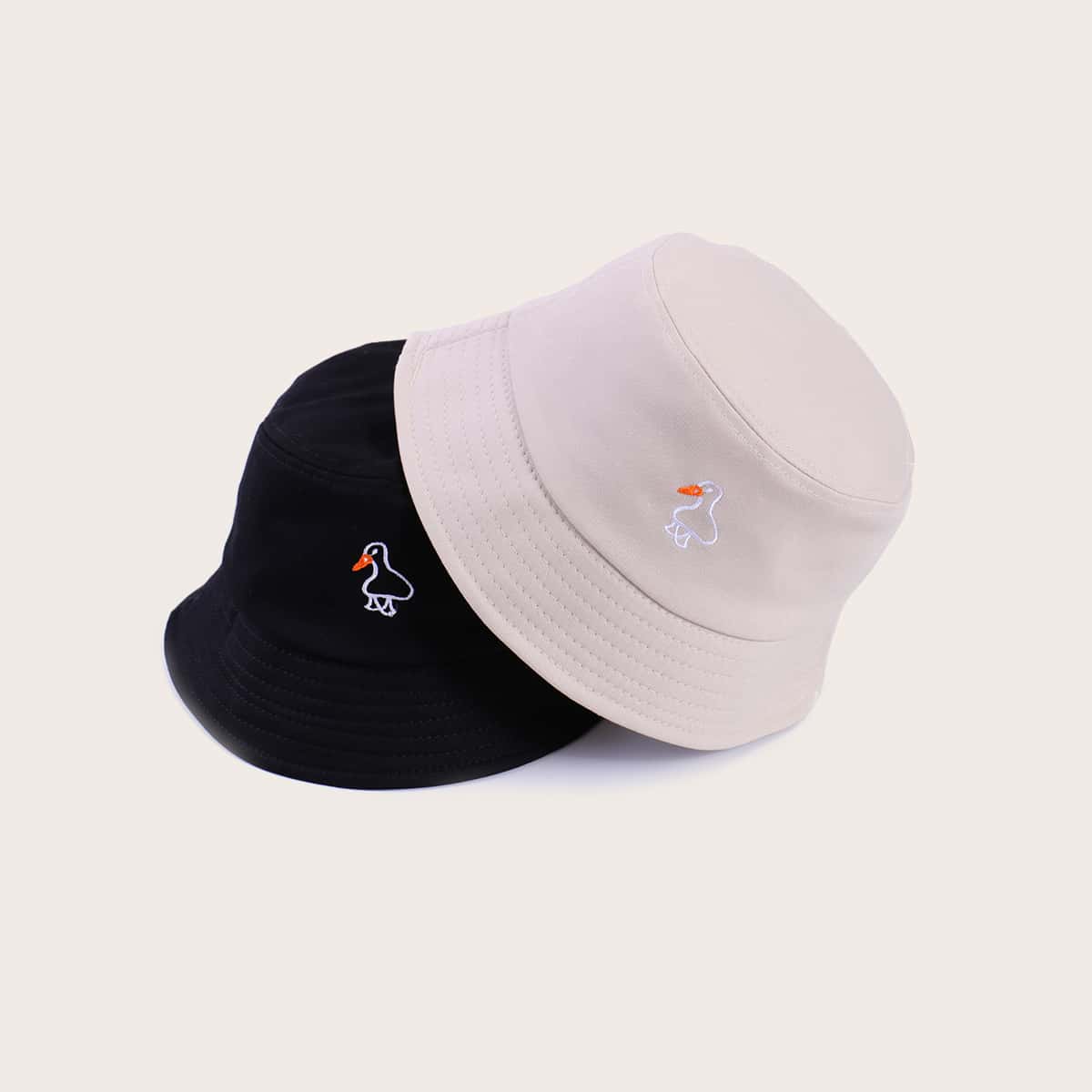 

2pcs Duck Embroidery Bucket Hat, Multicolor