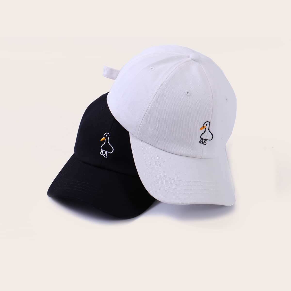 

2pcs Duck Embroidery Baseball Cap, Black and white