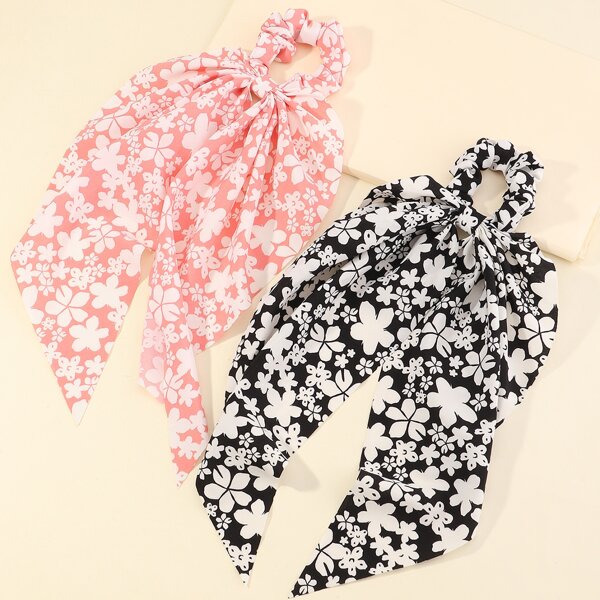 

2pcs Floral Pattern Scrunchie Scarf, Multicolor