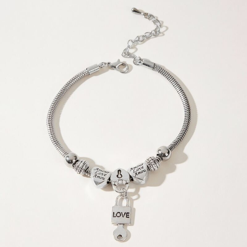 

Lock & Key Design Bracelet, Antique silver
