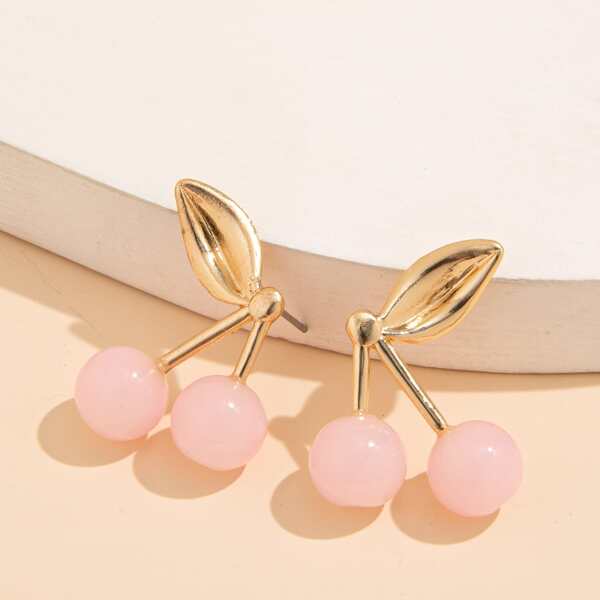 

Cherry Design Earrings, Baby pink