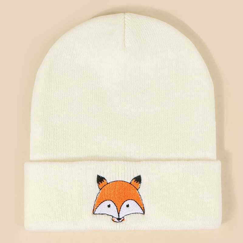 

Fox Embroidery Beanie, White