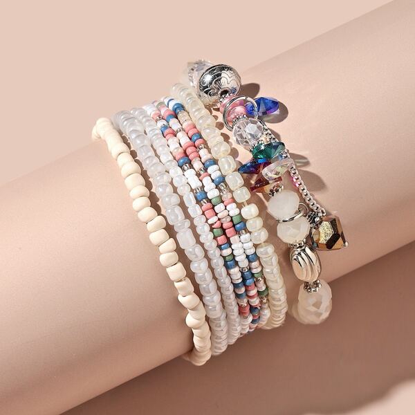 

8pcs Crystal Beaded Bracelet, Multicolor