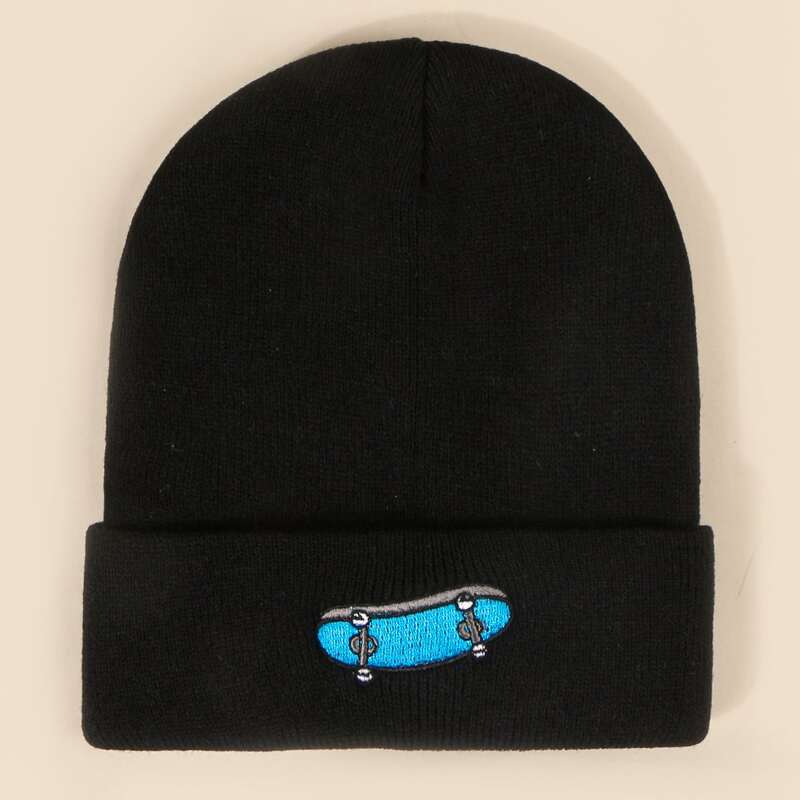 

Graphic Embroidery Beanie, Black