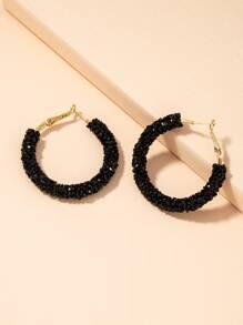 水晶裝飾耳環 - 黑色 - 查看 1