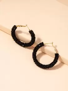 水晶裝飾耳環 - 黑色 - 查看 2