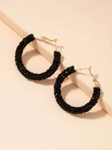 水晶裝飾耳環 - 黑色 - 查看 3