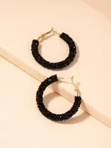 水晶裝飾耳環 - 黑色 - 查看 4