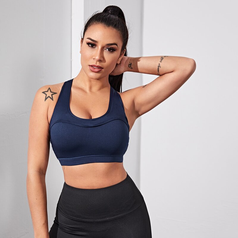 

Criss Cross Back Sports Bra, Navy blue