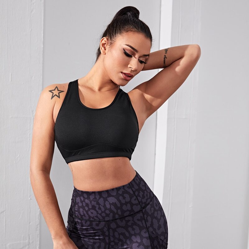 

Solid Racer Back Sports Bra, Black