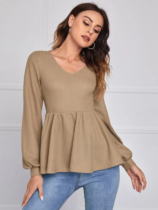 v neck peplum top with sleeves