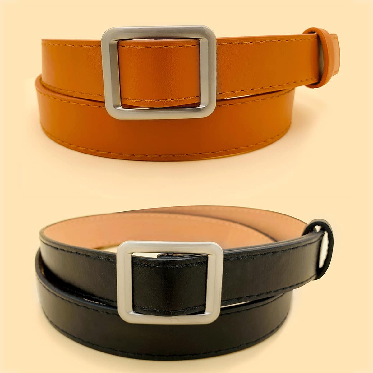 

2pcs Square Design Buckle Belt, Multicolor