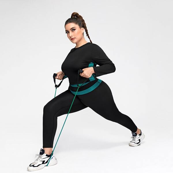 

Plus Colorblock Sports Tee With Leggings, Black