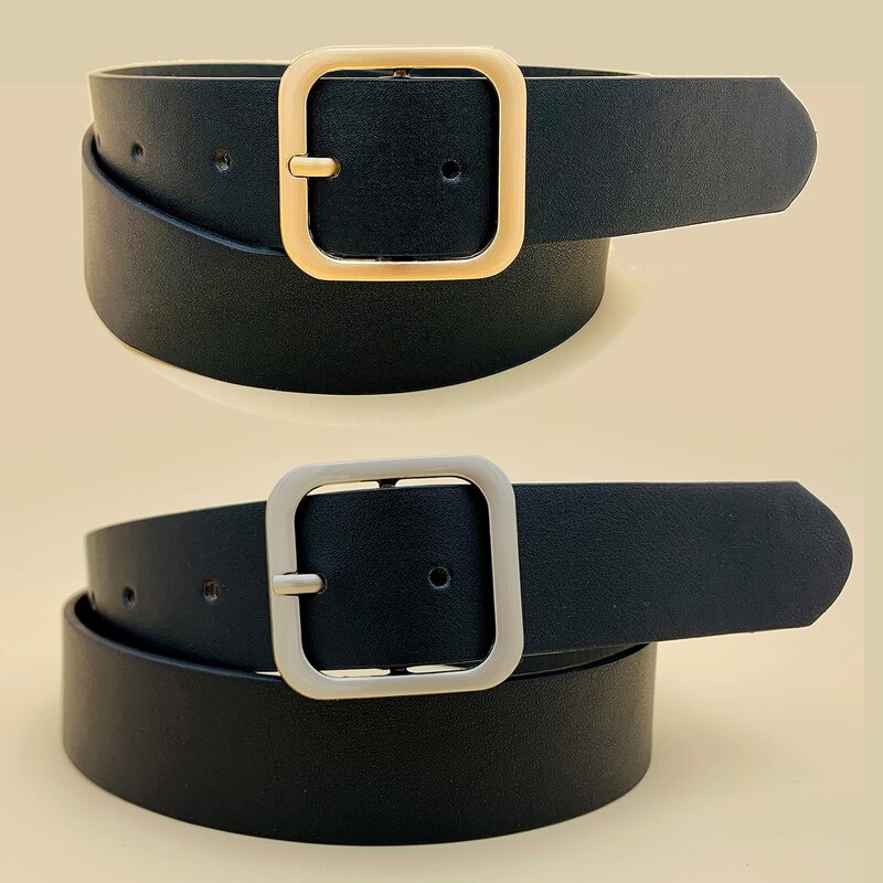 

2pcs Square Design Buckle Belt, Black