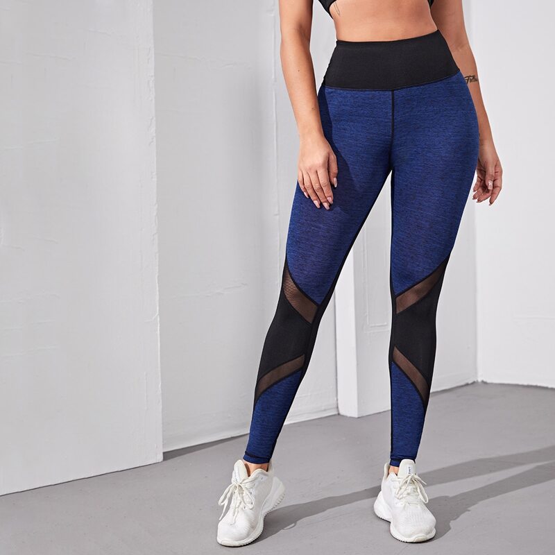 

Color-block Mesh Insert Sports Leggings, Multicolor