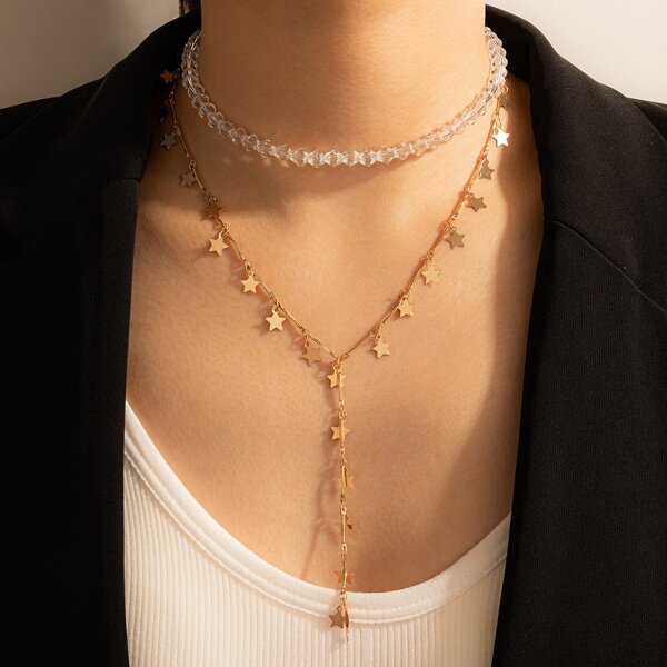

Star Charm Layered Y Lariat Necklace, Gold