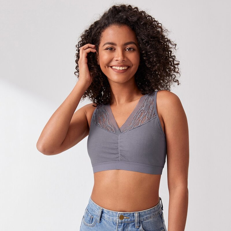 

Lace Insert Bralette, Purple