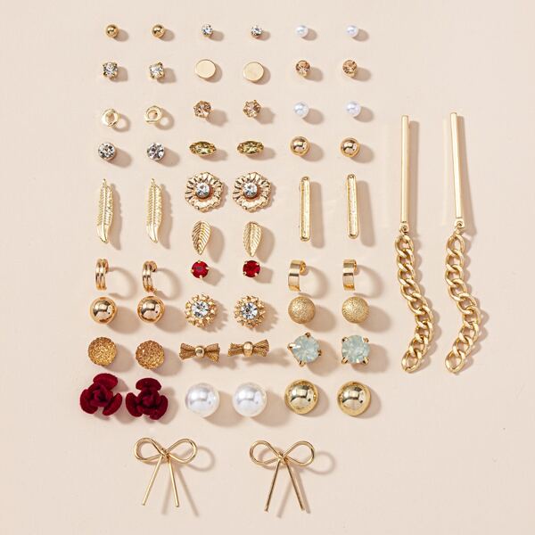 

30pairs Rhinestone & Faux Pearl Decor Earrings, Multicolor