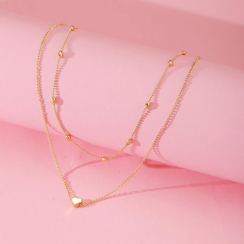 

Heart Layered Chain Necklace, Gold