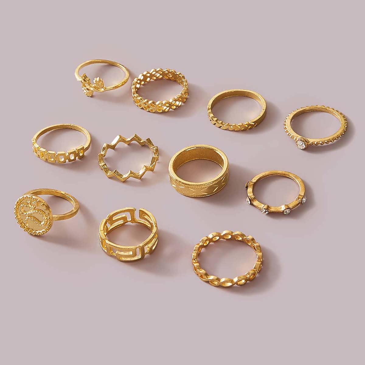 

11pcs Coin & Rose Ring, Gold