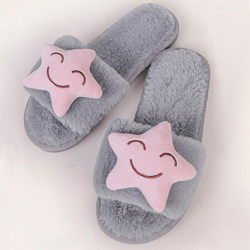 

Cartoon Star Fluffy Slippers, Grey