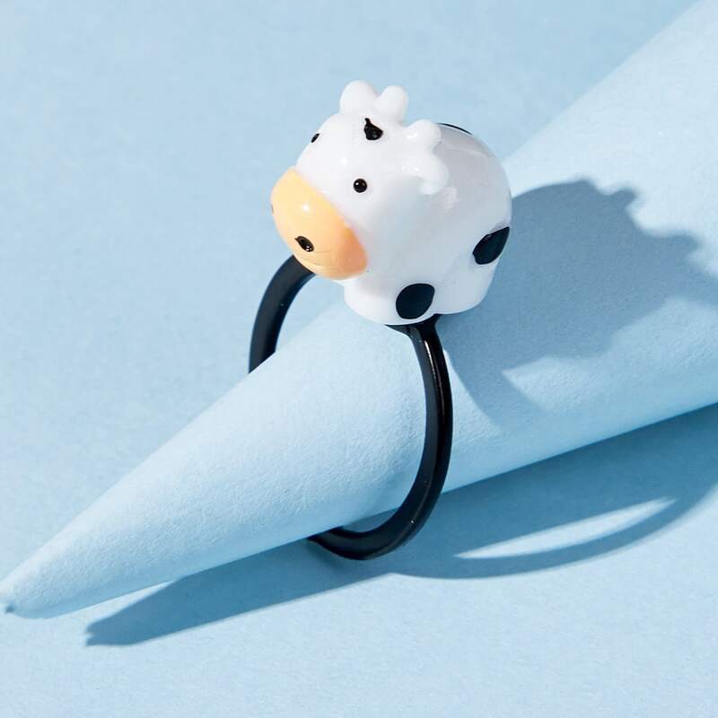 

1pc Cow Design Ring, Black