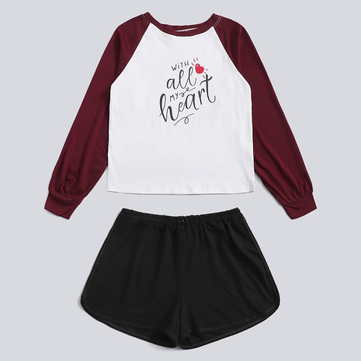 

Slogan Graphic Shorts PJ Set, Multicolor