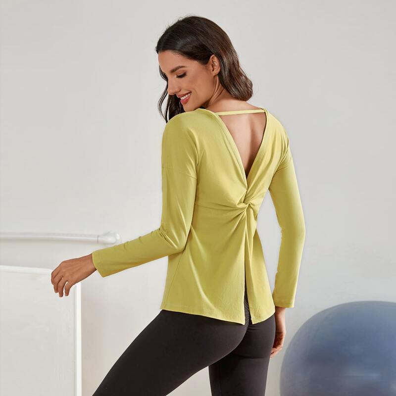 

Twist Split Back Sports Tee, Mustard yellow
