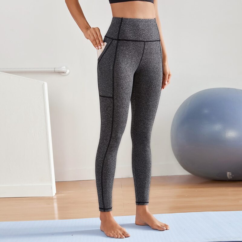 

Wide Band Waist Sports Leggings With Phone Pocket, Dark grey