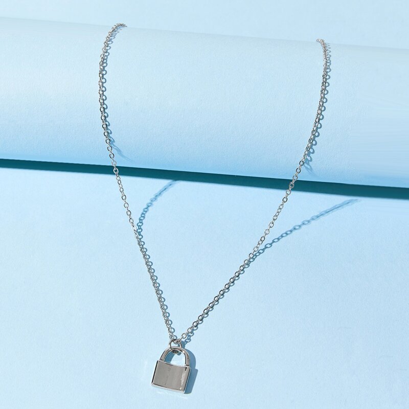 

Lock Pendant Necklace, Silver