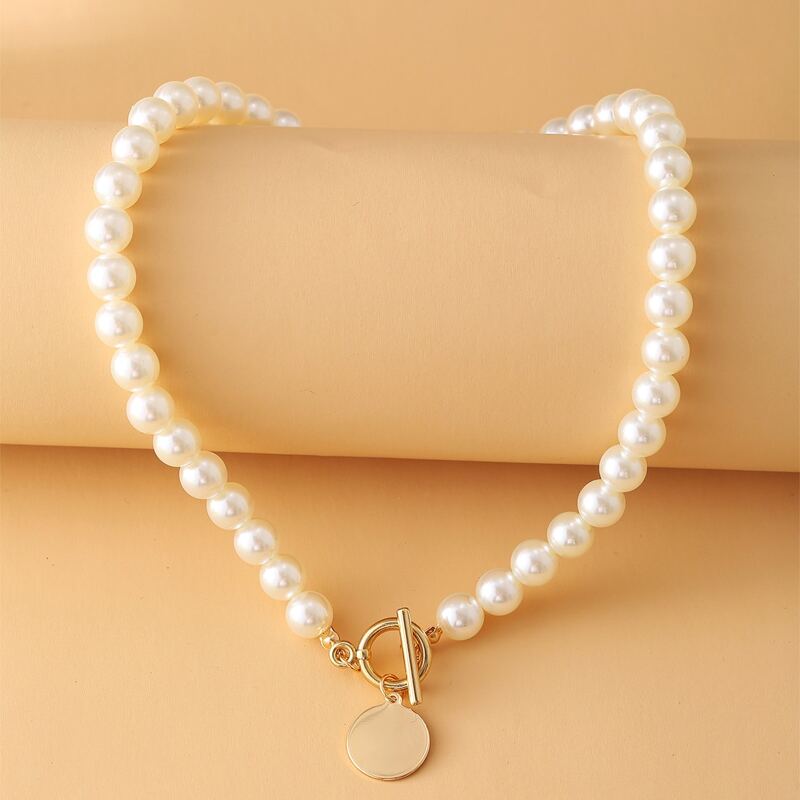 

Faux Pearl Beaded Toggle Clasp Necklace, Gold