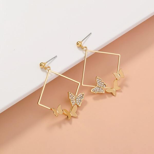 

Butterfly Decor Geometric Drop Earrings, Gold