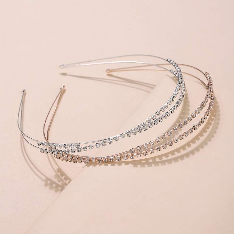 

2pcs Double Layer Rhinestone Headband, Multicolor