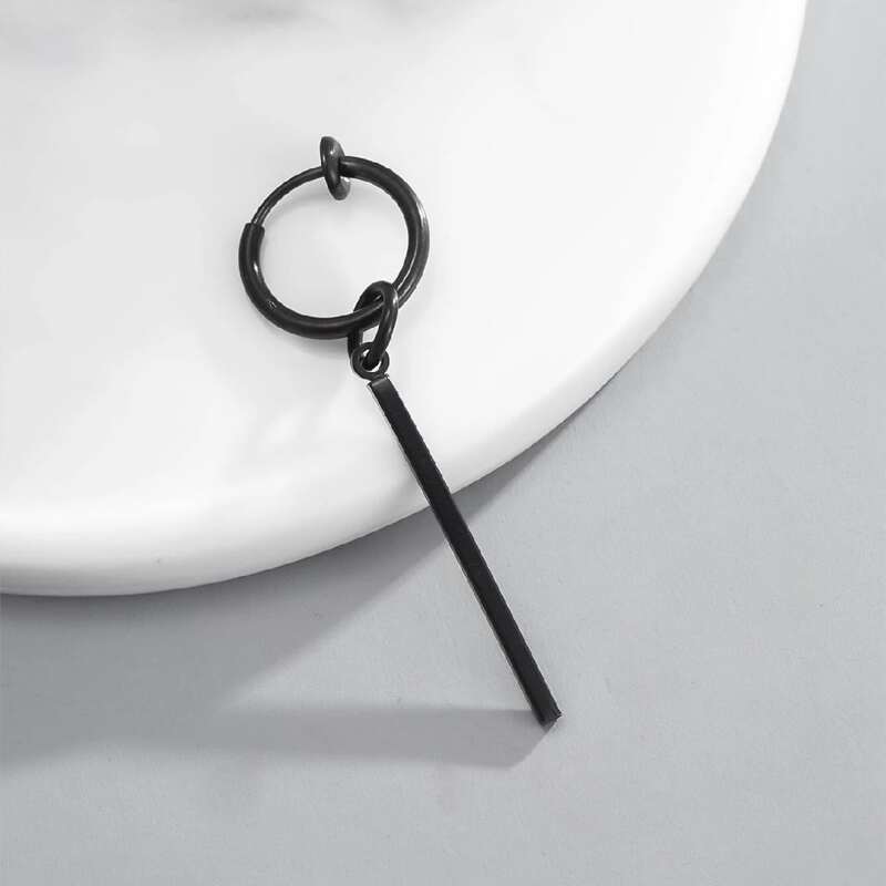 

1pc Bar Decor Hoop Earrings, Gun black