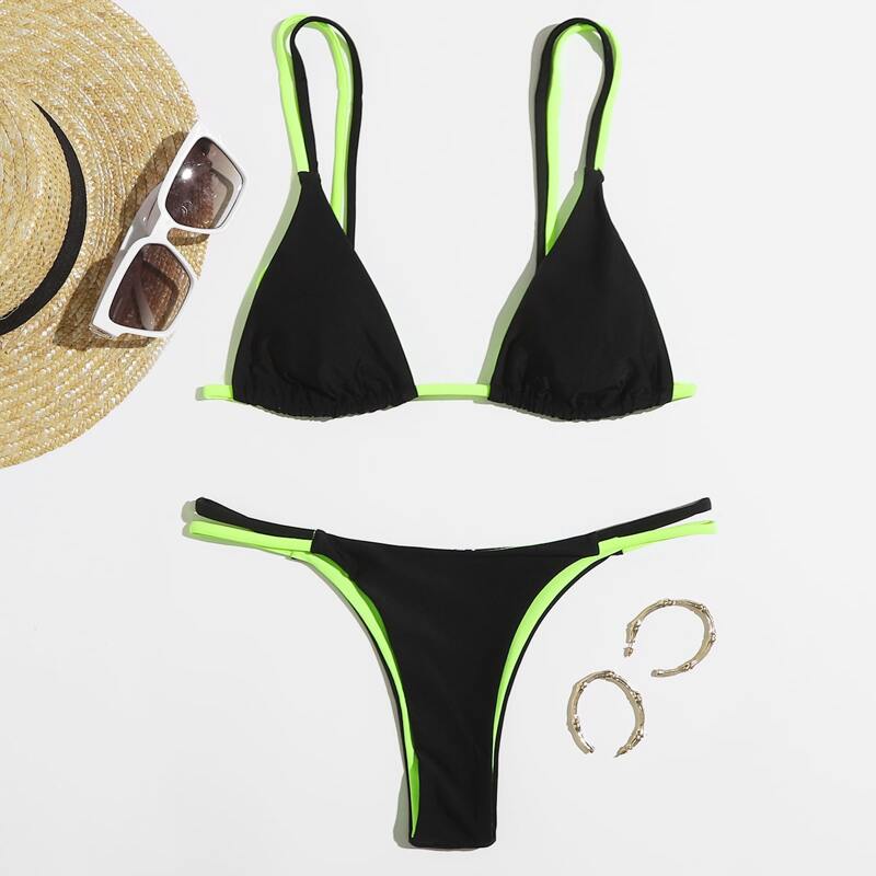 

Twin Straps Thong Bikini Swimsuit, Multicolor