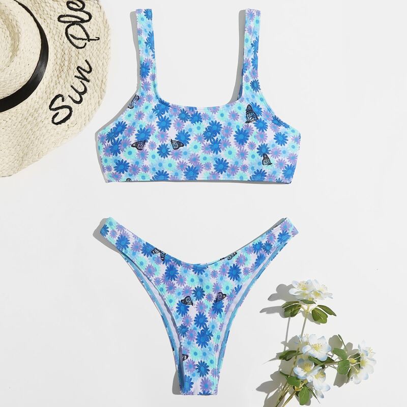 

Floral High Cut Bikini Swimsuit, Multicolor
