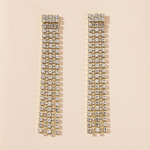 

Rhinestone Tassel Drop Earrings, Gold