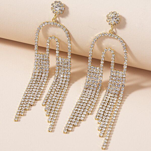

Rhinestone Tassel Drop Earrings, Gold