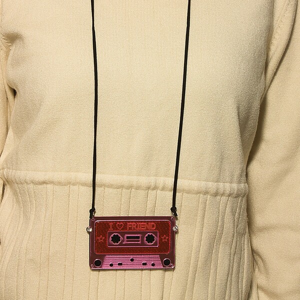 

Cassette Tape Drop Necklace, Red