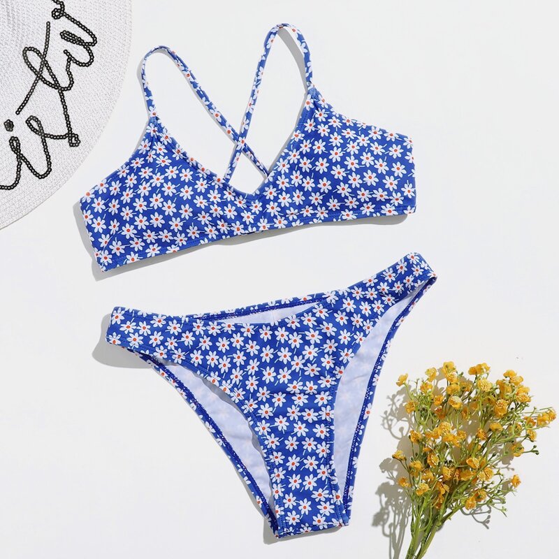 

Floral Bikini Swimsuit, Blue