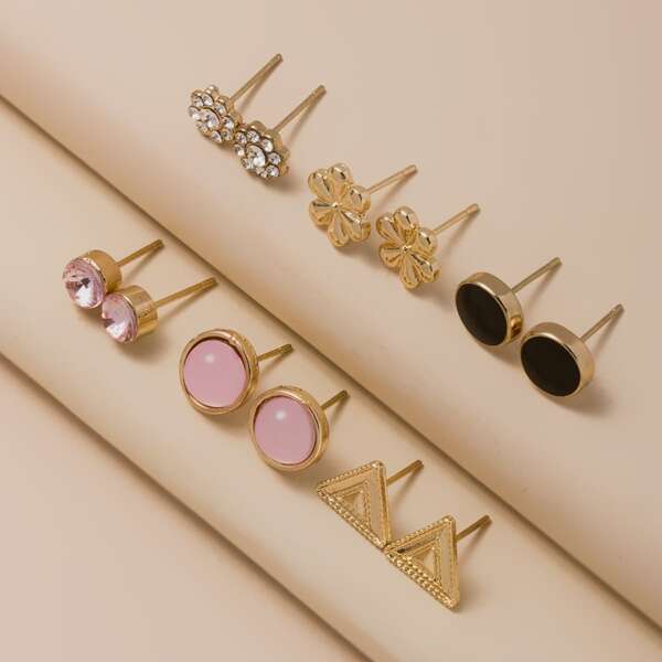

6pairs Geo & Flower Design Stud Earrings, Multicolor