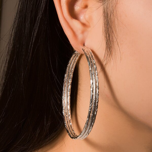 

Metal Hoop Earrings, Silver