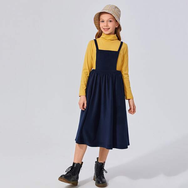 

Girls Turtle Neck Top & Cord Overall Dress Set, Multicolor