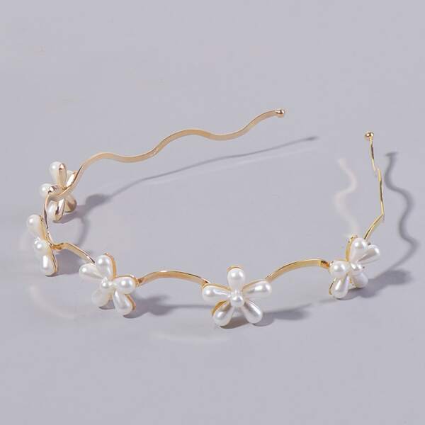 

Faux Pearl Flower Hair Hoop, Gold