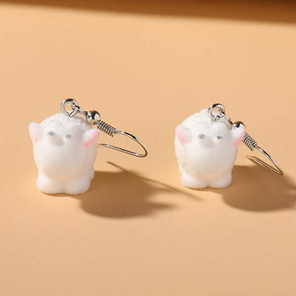 

Cartoon Sheep Charm Drop Earrings, White
