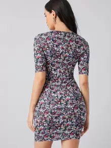 SHEIN Privé Floral Print Bodycon Dress
