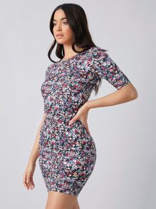 SHEIN Privé Floral Print Bodycon Dress